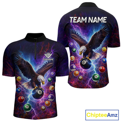 Custom Colorful Lightning Eagle Billiard Shirt For Men, 8 Ball Pool Team Jersey Polo & 1/4 Zip TDM6157