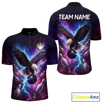 Custom Colorful Thunder Lightning Eagle Bowling Shirt For Men, Bowling Team Jersey Polo & 1/4 Zip TDM6158