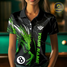 Load image into Gallery viewer, Custom Women's Dragon Billiard Shirt – Black And Green 8 Ball Pool Team Jersey Polo &amp; Quarter Zip TDM4063