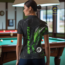 Load image into Gallery viewer, Custom Women's Dragon Billiard Shirt – Black And Green 8 Ball Pool Team Jersey Polo &amp; Quarter Zip TDM4063