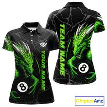 Load image into Gallery viewer, Custom Women's Dragon Billiard Shirt – Black And Green 8 Ball Pool Team Jersey Polo &amp; Quarter Zip TDM4063
