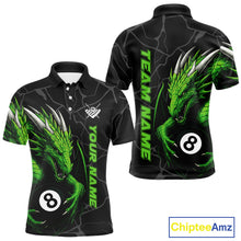Load image into Gallery viewer, Custom Men's Dragon Billiard Shirt – Black And Green 8 Ball Pool Team Jersey Polo &amp; Quarter Zip TDM4063