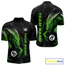 Load image into Gallery viewer, Custom Men's Dragon Billiard Shirt – Black And Green 8 Ball Pool Team Jersey Polo &amp; Quarter Zip TDM4063