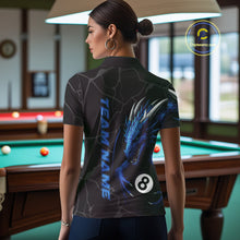 Load image into Gallery viewer, Custom Women's Dragon Billiard Shirt – Black And Blue 8 Ball Pool Team Jersey Polo &amp; Quarter Zip TDM4064