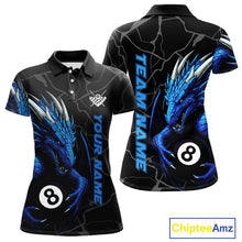 Load image into Gallery viewer, Custom Women's Dragon Billiard Shirt – Black And Blue 8 Ball Pool Team Jersey Polo &amp; Quarter Zip TDM4064