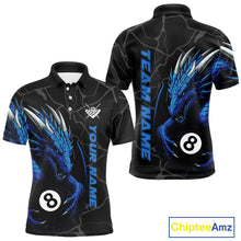 Load image into Gallery viewer, Custom Men's Dragon Billiard Shirt – Black And Blue 8 Ball Pool Team Jersey Polo &amp; Quarter Zip TDM4064
