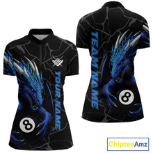 Load image into Gallery viewer, Custom Women's Dragon Billiard Shirt – Black And Blue 8 Ball Pool Team Jersey Polo &amp; Quarter Zip TDM4064