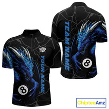 Load image into Gallery viewer, Custom Men's Dragon Billiard Shirt – Black And Blue 8 Ball Pool Team Jersey Polo &amp; Quarter Zip TDM4064