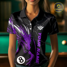 Load image into Gallery viewer, Custom Women's Dragon Billiard Shirt – Black And Purple 8 Ball Pool Team Jersey Polo &amp; Quarter Zip TDM4065