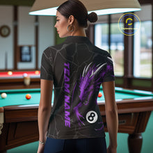 Load image into Gallery viewer, Custom Women's Dragon Billiard Shirt – Black And Purple 8 Ball Pool Team Jersey Polo &amp; Quarter Zip TDM4065