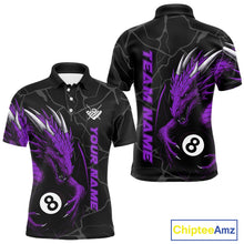 Load image into Gallery viewer, Custom Men's Dragon Billiard Shirt – Black And Purple 8 Ball Pool Team Jersey Polo &amp; Quarter Zip TDM4065