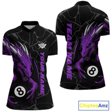 Load image into Gallery viewer, Custom Women's Dragon Billiard Shirt – Black And Purple 8 Ball Pool Team Jersey Polo &amp; Quarter Zip TDM4065