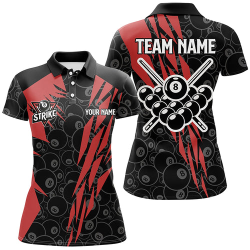 Red And Black Billiard Jerseys For Women Custom Name 8 Ball Pattern Billiard Uniform Team Shirts TDM1882