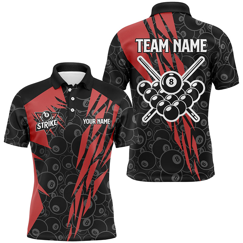 Red And Black Billiard Jerseys For Men Custom Name 8 Ball Pattern Billiard Uniform Team Shirts TDM1882