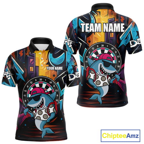 Funny Shark Colorful Graffiti Style Custom Dart Shirts For Men, Dart Team Jersey Best Darts Outfit TDM4423