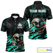 Load image into Gallery viewer, Turquoise Funny Skull 8 Ball Pool Shirt For Men Custom Billiard Team Jersey Polo &amp; 1/4 Zip TDM4424