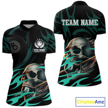Load image into Gallery viewer, Turquoise Funny Skull 8 Ball Pool Shirt For Women Custom Billiard Team Jersey Polo &amp; 1/4 Zip TDM4424