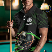 Load image into Gallery viewer, Green Funny Skull 8 Ball Pool Shirt For Men Custom Billiard Team Jersey Polo &amp; 1/4 Zip TDM4425