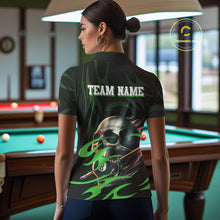Load image into Gallery viewer, Green Funny Skull 8 Ball Pool Shirt For Women Custom Billiard Team Jersey Polo &amp; 1/4 Zip TDM4425