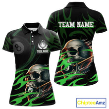 Load image into Gallery viewer, Green Funny Skull 8 Ball Pool Shirt For Women Custom Billiard Team Jersey Polo &amp; 1/4 Zip TDM4425