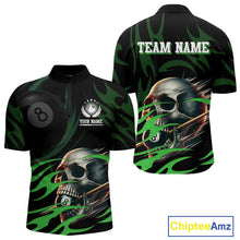 Load image into Gallery viewer, Green Funny Skull 8 Ball Pool Shirt For Men Custom Billiard Team Jersey Polo &amp; 1/4 Zip TDM4425