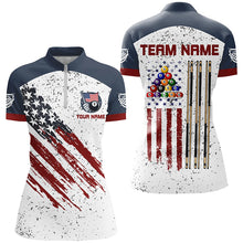 Load image into Gallery viewer, White Grunge American Flag Custom Billiard Shirts For Women, Patriotic Team Player Pool Jerseys TDM2326