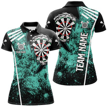 Load image into Gallery viewer, Personalized Grunge Women Darts Polo &amp; Quarter Zip Shirts Custom Retro Darts Team Jerseys | Turquoise TDM2566