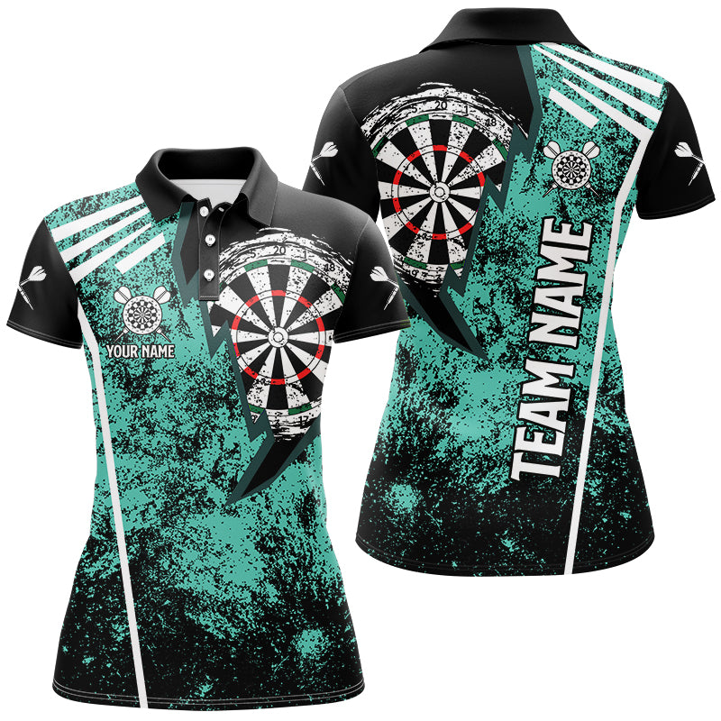 Personalized Grunge Women Darts Polo & Quarter Zip Shirts Custom Retro Darts Team Jerseys | Turquoise TDM2566