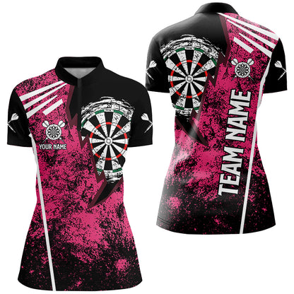 Personalized Grunge Women Darts Polo & Quarter Zip Shirts Custom Retro Darts Team Jerseys | Pink TDM2567