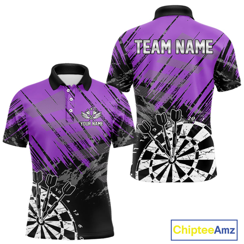 Purple Grunge Darts Shirts For Men Custom Darts Jerseys With Pocket Option TDM4856