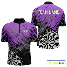 Load image into Gallery viewer, Purple Grunge Darts Shirts For Men Custom Darts Jerseys With Pocket Option TDM4856