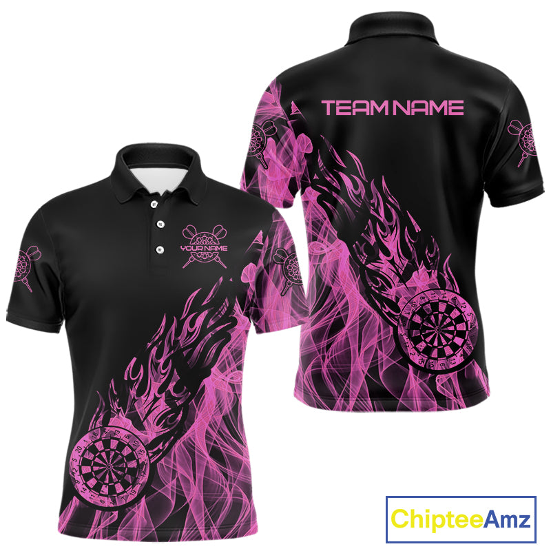 Black And Pink Flame Fire Darts Polo & Quarter Zip Custom Dart Shirt For Men Dart Jerseys TDM4858