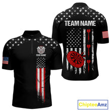 Load image into Gallery viewer, Personalized American Flag Darts Jersey For Men Custom Patriotic Darts Team Polo &amp; 1/4 Zip Shirt TDM5077