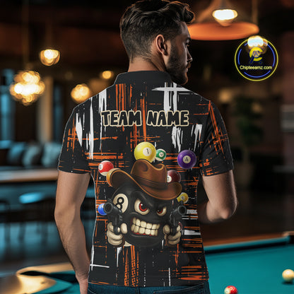 Personalized Orange Grunge Funny 8 Ball Billiard Shirt For Men, Pool Team Jersey Polo & 1/4 Zip TDM5285