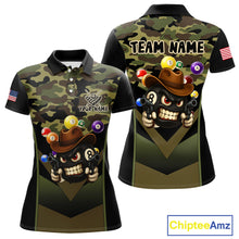 Load image into Gallery viewer, Personalized Green Camo Funny 8 Ball Billiard Shirt For Women Custom Pool Team Jersey Polo &amp; 1/4 Zip TDM5287