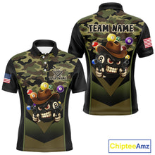 Load image into Gallery viewer, Personalized Green Camo Funny 8 Ball Billiard Shirt For Men Custom Pool Team Jersey Polo &amp; 1/4 Zip TDM5287