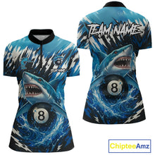 Load image into Gallery viewer, Blue Shark 8 Ball Billiard Shirt For Women Custom Billiard Jersey, Pool Team Shirt Polo &amp; 1/4 Zip TDM5290