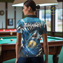Load image into Gallery viewer, Custom Funny Blue Shark 8 Ball &amp; 9 Ball Billiard Shirt For Women, Pool Team Shirt Polo &amp; 1/4 Zip TDM5291