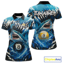Load image into Gallery viewer, Custom Funny Blue Shark 8 Ball &amp; 9 Ball Billiard Shirt For Women, Pool Team Shirt Polo &amp; 1/4 Zip TDM5291