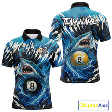 Load image into Gallery viewer, Custom Funny Blue Shark 8 Ball &amp; 9 Ball Billiard Shirt For Men, Pool Team Shirt Polo &amp; 1/4 Zip TDM5291