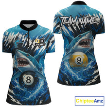 Load image into Gallery viewer, Custom Funny Blue Shark 8 Ball &amp; 9 Ball Billiard Shirt For Women, Pool Team Shirt Polo &amp; 1/4 Zip TDM5291