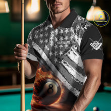 Load image into Gallery viewer, Personalized US Flag 8 Ball Pool Fire Billiard Shirt For Men Custom Grunge Billiard Team Jersey TDM5544