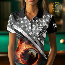 Load image into Gallery viewer, Personalized US Flag 8 Ball Pool Fire Billiard Shirt For Women Custom Grunge Billiard Team Jersey TDM5544