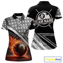 Load image into Gallery viewer, Personalized US Flag 8 Ball Pool Fire Billiard Shirt For Women Custom Grunge Billiard Team Jersey TDM5544