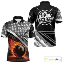 Load image into Gallery viewer, Personalized US Flag 8 Ball Pool Fire Billiard Shirt For Men Custom Grunge Billiard Team Jersey TDM5544