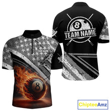 Load image into Gallery viewer, Personalized US Flag 8 Ball Pool Fire Billiard Shirt For Men Custom Grunge Billiard Team Jersey TDM5544