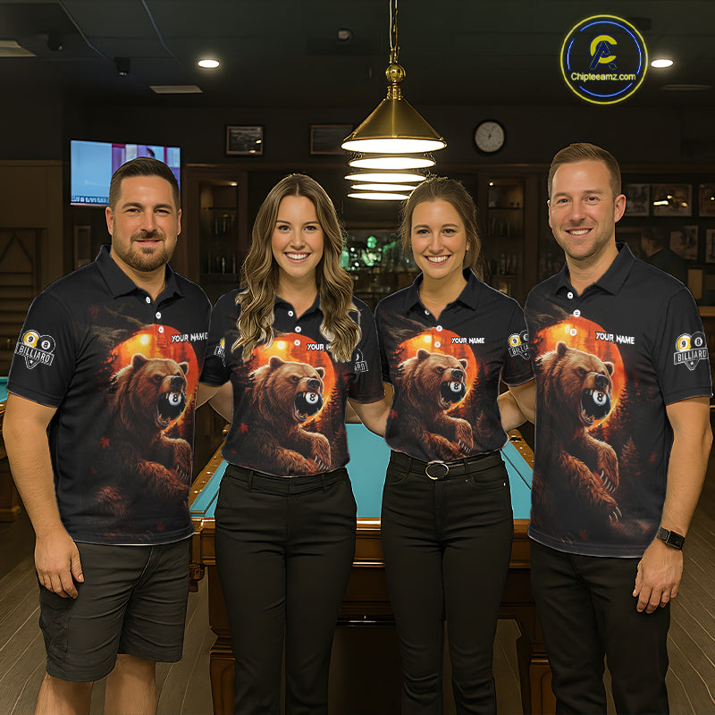 Personalized 8 Ball & 9 Ball Bear Billiard Shirt For Women Custom Pool Team Jersey Polo & 1/4 Zip TDM5549