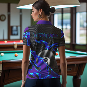 Personalized Blue Purple 3D 8 Ball Billiards Pool Shirts For Women Custom Billiard Team Jerseys TDM3626