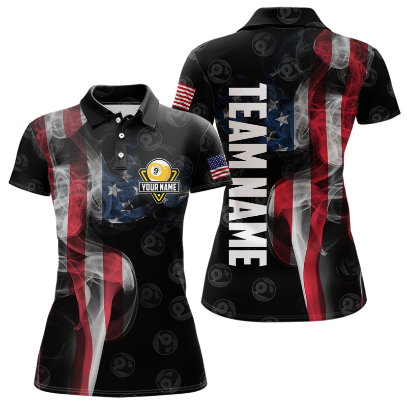 Personalized Vintage Smoke US Flag Billiard Shirts For Women, 9 Ball Pool Patriotic Billiard Jerseys TDM3633