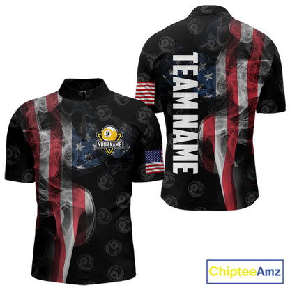 Personalized Vintage Smoke US Flag Billiard Shirts For Men, 9 Ball Pool Patriotic Billiard Jerseys TDM3633